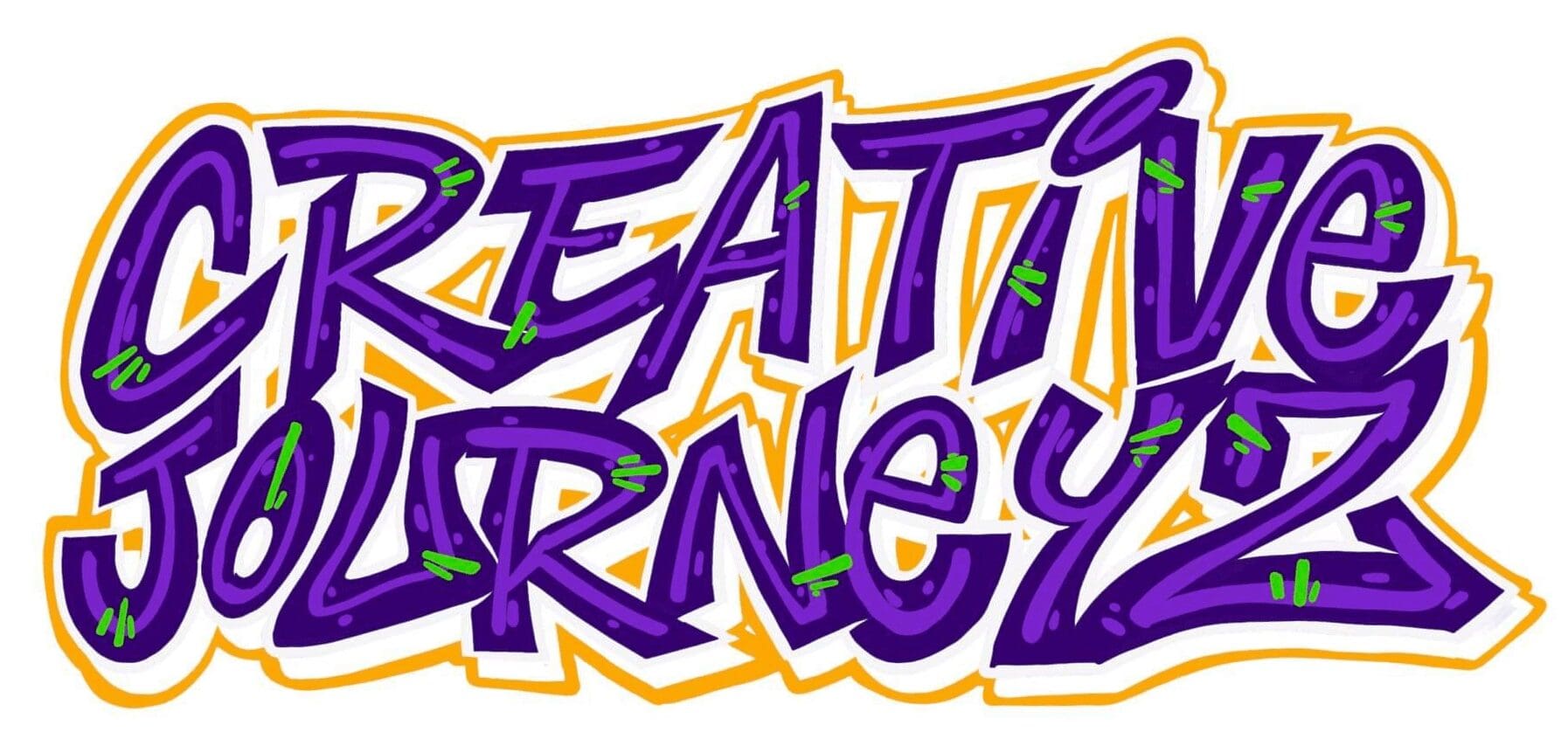 A purple and yellow graffiti logo with the words " creative journeys ".